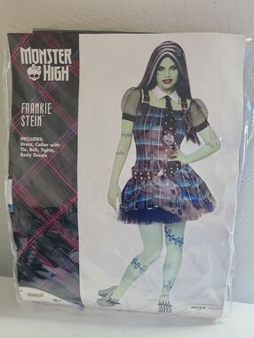 Monster High Frankie Stein Plaid Dress Costume in Blue, Black & Green